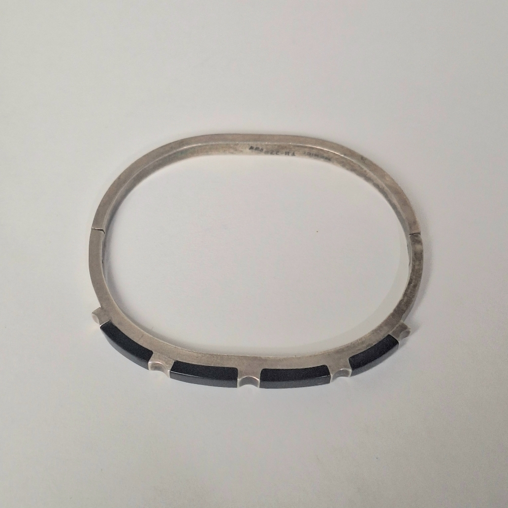 Vintage Taxco TM-22 Sterling Silver 925 Black Onyx Hinged Bracelet 26.5g Sz 6.75 - Picture 2 of 16
